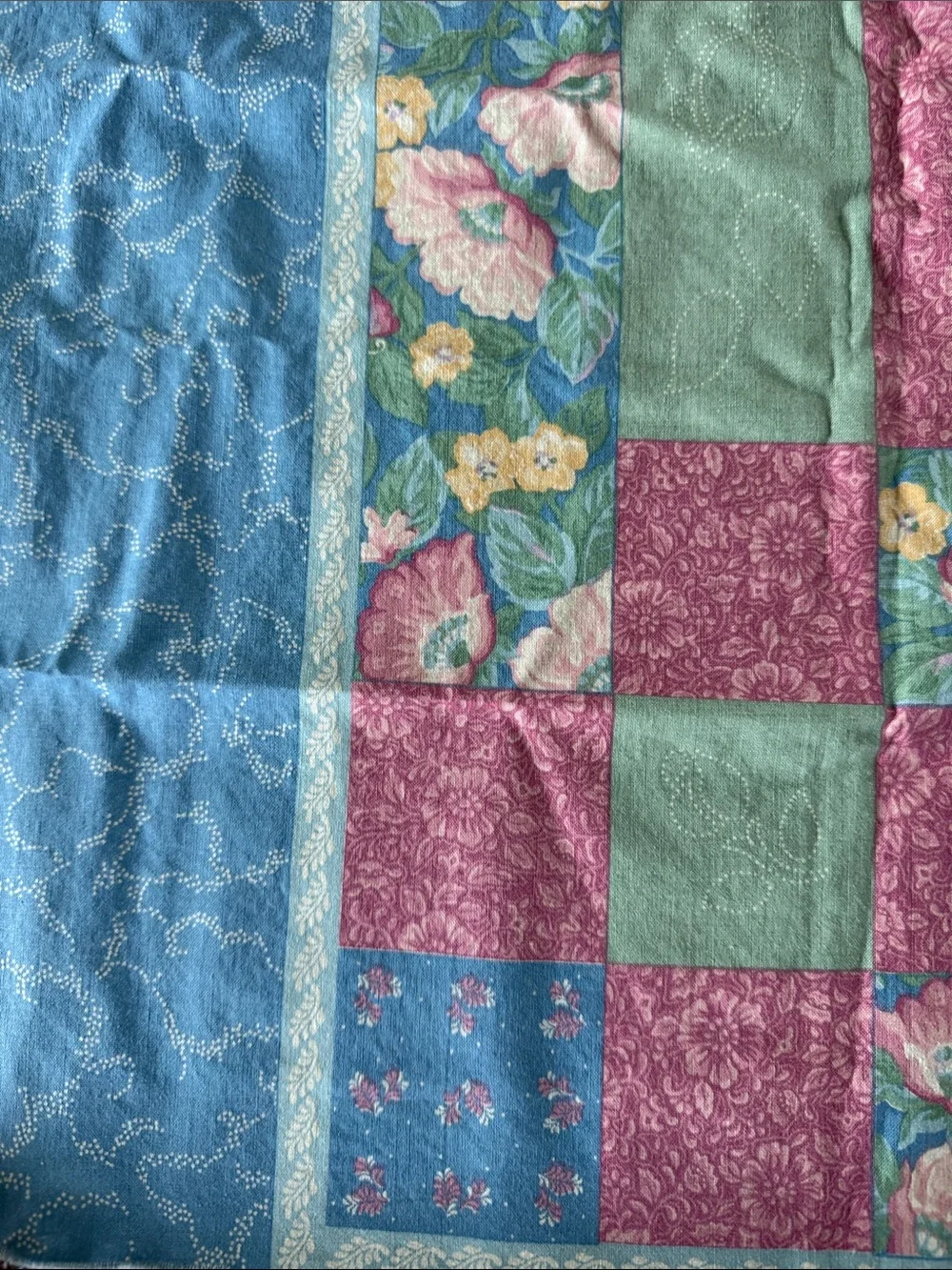 Vintage Floral Basket Quilted Fabric Piece